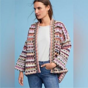 ANTHROPOLOGIE Women's XS DRA Yoko Kimono Cardigan Rainbow Knit Open Front